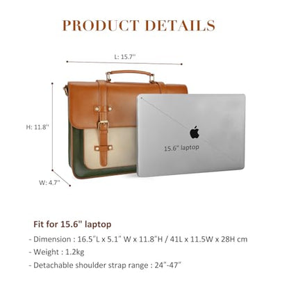 ECOSUSI Laptop Bag for Women Vegan Leather Messenger Bag Fashion Briefcase Computer Satchel Bag - color: Green-brown