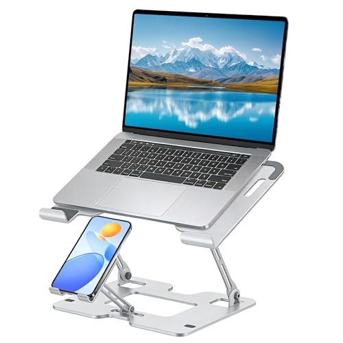 Ergonomic 2-in-1 Laptop Stand for Desk with Phone Holder, Adjustable Laptop Riser, Computer Stand for Laptop, Sturdy and Portable Stand, Compatible with Most Laptops and Phones (White) - color: White, size: 2-in-1