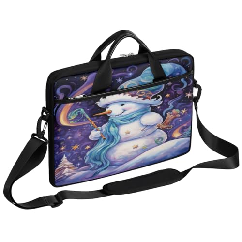 Laptop Shoulder Bag for Women Men, Waterproof Computer Case Messenger Bag Briefcase for Business Office Travel - color: Purple Magic Snowman