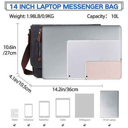 VX VONXURY Messenger Bag for Men, Canvas 14 Inch Laptop Briefcase Bag for Work Business and School,Gray - color: Grey-14 Inch