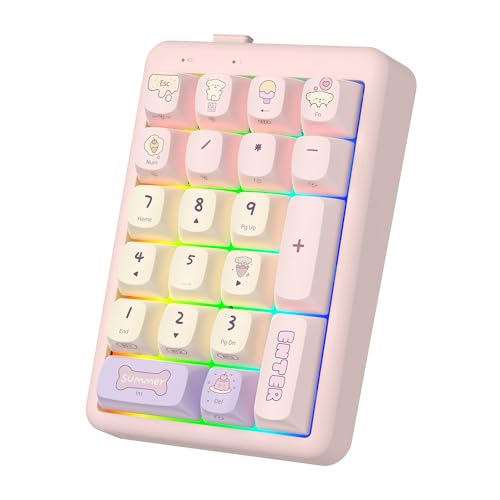 Wireless Number Pad Keyboard Mechanical Numpad Numeric Keypad for Laptop | Bluetooth Creamy 10 Key RGB Portable Cute Financial Accounting Rechargeable for Windows, PC, BT5.0/2.4G, Pink S21 - color: Pink