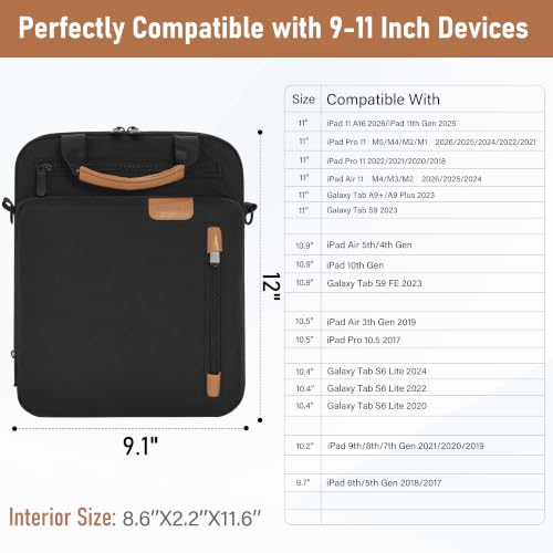 TORIBIO 9-11 Inch Tablet Sleeve Bag Padded Protective Travel Carrying Case | Fits iPad A16 2025, iPad Air M4 11-inch 2026 M3 M2, iPad Pro M5/M4 11 inch, iPad 10/9/8/7th, Galaxy Tab A9+/S9/S8 11" - color: Black, size: 9-11 Inch