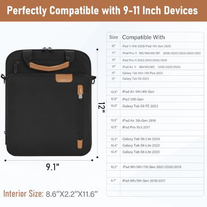 TORIBIO 9-11 Inch Tablet Sleeve Bag Padded Protective Travel Carrying Case | Fits iPad A16 2025, iPad Air M4 11-inch 2026 M3 M2, iPad Pro M5/M4 11 inch, iPad 10/9/8/7th, Galaxy Tab A9+/S9/S8 11" - color: Black, size: 9-11 Inch