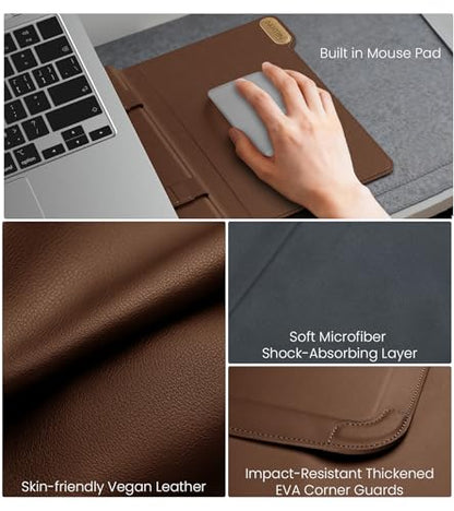 Nillkin 14 inch Laptop Sleeve with Stand (4-in-1), 2 Stand Modes, Mouse Pad | ﻿ Magnetic Handle | Slim Laptop Case | MacBook Air 13 inch Case for Samsung/Surface/HP/Chromebook/Dell/Lenovo 12-14'', Brown - color: Brown, size: 12-14 inch