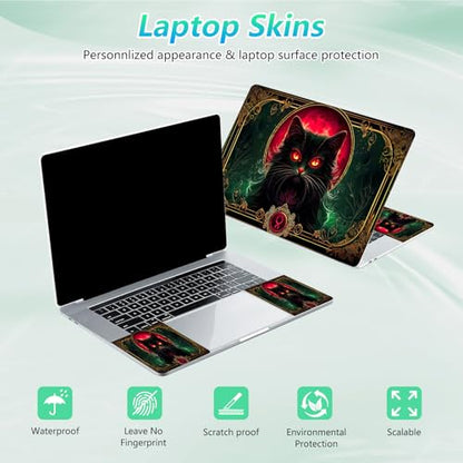 Laptop Skin Sticker Decal 12"-15.6" Universal Laptop/Notebook/Netbook Vinyl - Waterproof Scratch Resistant,Fits HP Dell Lenovo MacBook,2 Free Wrist Pads,Easy Apply & Remove,Black Cat Green - color: Black Cat Green