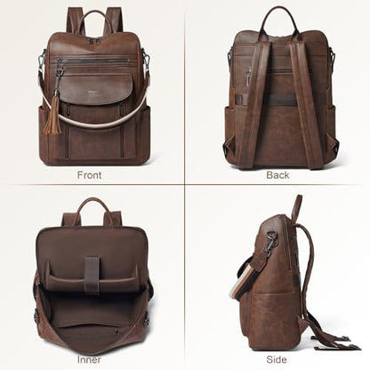 Laptop Backpack for Women 15.6 inch,Travel Leather Backpack Purse Nurse Teacher Carry on Backpack Computer Bag,Professional Water-Resistant College Business Work Casual Daypack,Brown - color: Crazy Horse Brown01