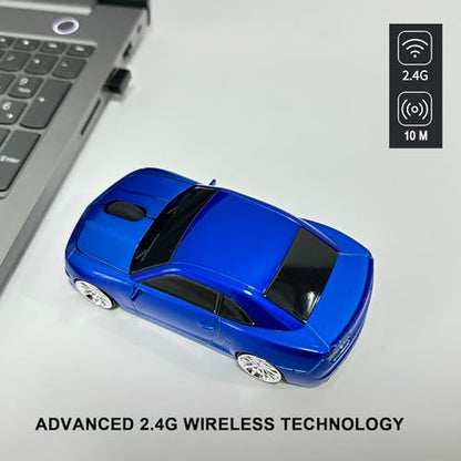 Car Mouse for Compuer, Funny Sport Car Shaped Computer Mouse, 2.4Ghz Wireless Mouse Car Mouse with USB Reciver for Laptop, PC (Blue) - color: Blue