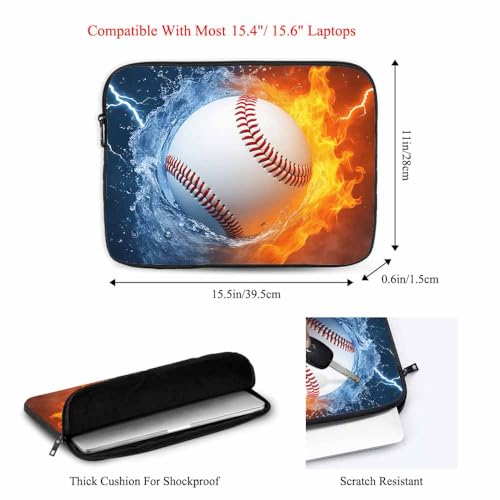 Laptop Sleeve Bag 15.4 15.6 Inch,Baseball Ball in Fire and Water Protective Polyester Computer Cases Laptop Cover Briefcase Bag Tablet Travel Cover - color: LPS-023