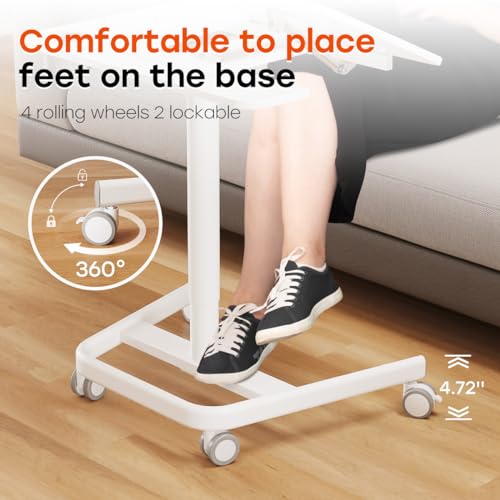 JOY worker Mobile Standing Desk, 60° Tiltable Rolling Laptop Desk, White | Pneumatic Height Adjustable Cart, Portable Sit Stand Desk with Wheels & Cup Holder for Office Home School, Holds Up to 22lbs - color: White
