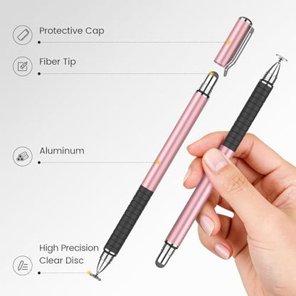 MEKO Stylus Pen for Touchscreen, 2-in-1 Universal Stylus | 6 Pack, MEKO 1st Generation Fine Fiber & Rubber Tips Stylus, High Precision with Clip, Compatiable with All Touch Screens - color: Rose Gold