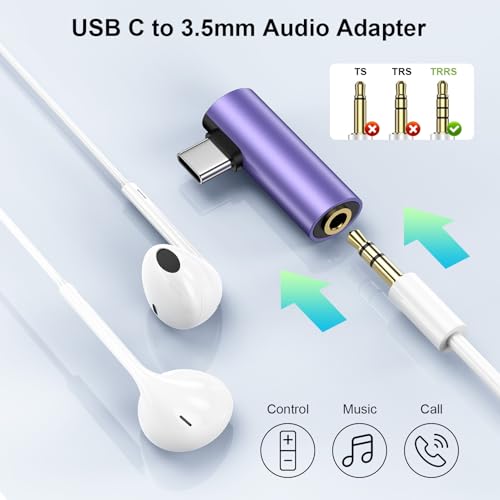 USB C to 3.5mm Audio Adapter for Google Pixel 10A 10 9A 9 Pro XL Fold 8 Pro 8A 8 7 Pro 7A 7 6 5 4,Headphone Jack Adapter Connector Dongle for iPhone 17 16E 16 15 Plus Pro Max,Samsung Galaxy S26 S25 - color: Purple