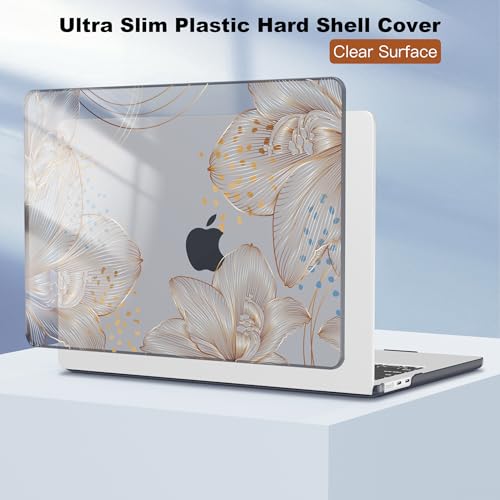 CISSOOK Compatible with MacBook Air 13.6 inch Case A3449 A3240 A3113 A2681 | 2026 2025 2024 2023 2022, 5in1 Set Hard Shell Case Keyboard Cover for MacBook Air 13 inch M2 M3 M4 M5, Gorgeous Flower - color: Air13.6inch-Gorgeous Gold Flower