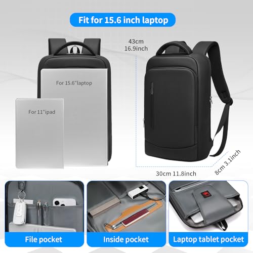 Slim Business Laptop Backpack for Men 15.6 Inch Computer Lightweight Anti-Impact Protection Travel Backpacks Water Resistant Laptop Bag for Work Office College-Black