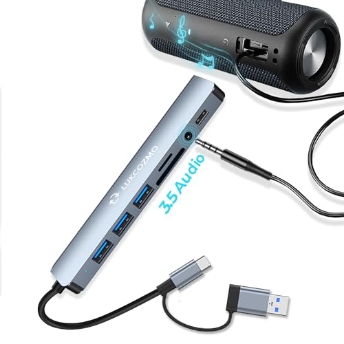 7-in-1 USB C Hub with 4 USB 3.0 Ports SD/TF Card Reader | Compatible with MacBook, iPad Pro, Dell, HP Laptops, Phones, Audio Output, Aluminum Shell, Plug and Play - color: Space gray