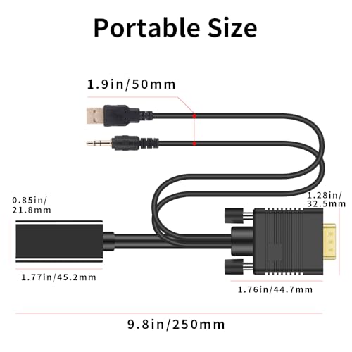 VGA (Sources) to HDMI(Display) Adapter, 1080P Converter with Audio+USB Power from VGA Computer/Laptop to HDMI TV/Monitor, Male to Female(1ft) - size: 0.5ft