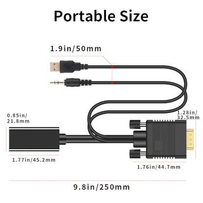 VGA (Sources) to HDMI(Display) Adapter, 1080P Converter with Audio+USB Power from VGA Computer/Laptop to HDMI TV/Monitor, Male to Female(1ft) - size: 0.5ft