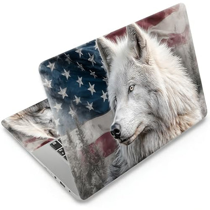 Universal Laptop Skin Sticker, 11-15.6 Inch Reusable Vinyl Laptop Skin Decal, Scratch Resistant Waterproof Cover, Easy to Trim & Apply, American Flag Wolf - color: American Flag Wolf