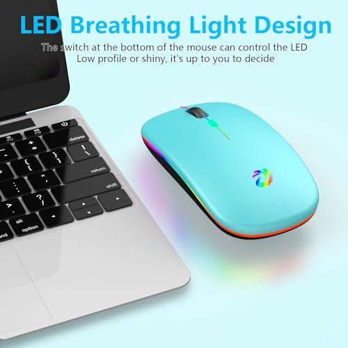 aMZCaSE Rechargeable Wireless Mouse with Type-C Adapter | 2.4G Slim Silent, 3 Adjustable DPI, USB Receiver, for Laptop PC Desktop, Lake Blue