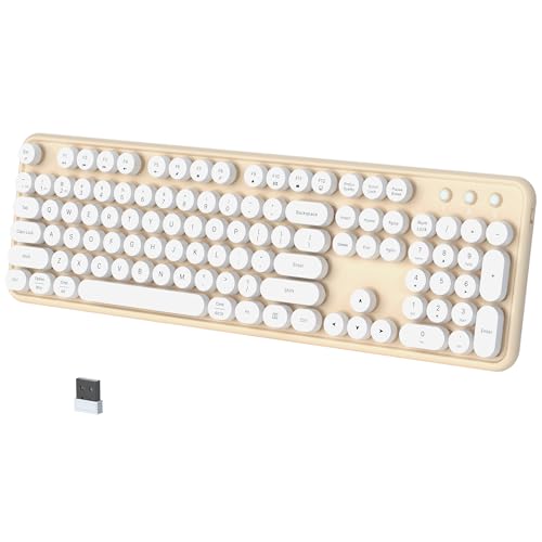 Colorful Wireless Bluetooth Keyboard (White Milk-Tea) | Connect Up to 3 Devices Simultaneously, 2.4GHz and Dual Mode Bluetooth Keyboard for PC, Laptop, Windows, Mac - color: White Milk-Tea
