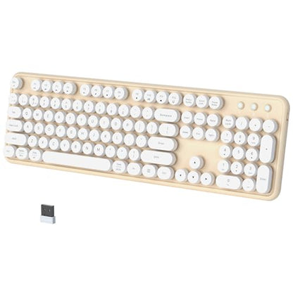 Colorful Wireless Bluetooth Keyboard (White Milk-Tea) | Connect Up to 3 Devices Simultaneously, 2.4GHz and Dual Mode Bluetooth Keyboard for PC, Laptop, Windows, Mac - color: White Milk-Tea