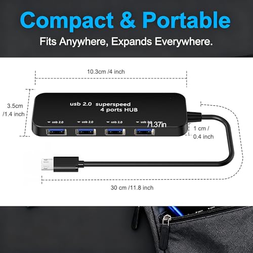 4-Port USB 2.0 Hub, Micro USB OTG Expander with HS8836AB Chip, 480Mbps Data Speed, Bus-Powered with Over-Current Protection, Plug and Play for Raspberry Pi, Older Android Tablets, PC & More - style: 4 USB Ports