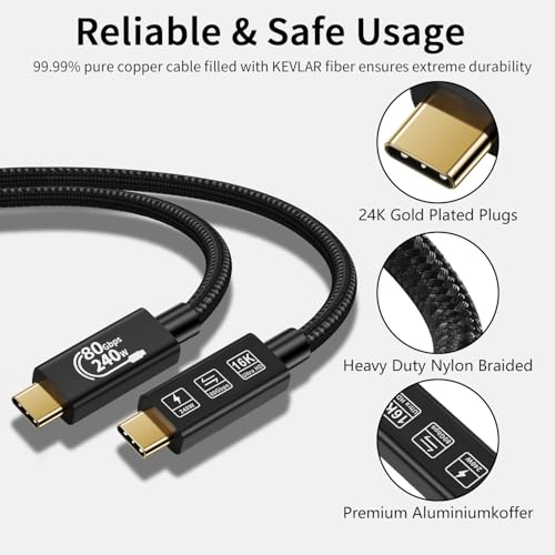 USB4 Thunderbolt 5 Cable - 240W Charging, 80Gbps Data, 2m Length - USB C to USB C, for Hub, Dock, Laptops, Monitors (TB5 80G 240W 2M) - size: TB5 80G 240W 2M