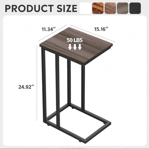 WLIVE Small Side Table, C Shaped End Table for Couch, Sofa and Bed, Tv Tray Table that Slides Under for Living Room, Bedroom, Bedside, Gray and Black - color: A-grey