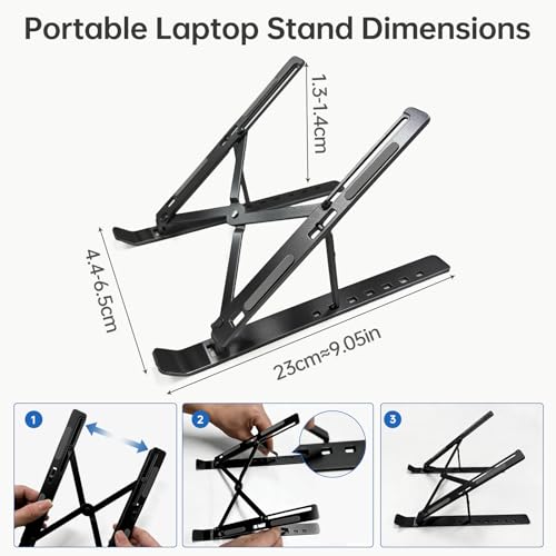 EJAY Laptop Stand for Desk, Aluminum Adjustable Laptop Riser & Ventilated Holder, Foldable Portable Computer Stand for 10-15.6 inch Laptops (Black) - color: Black