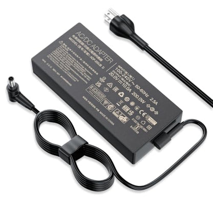 200W Gaming Laptop Charger for Asus ROG Zephyrus Strix Zenbook TUF Dash | AC Adapter Replacement for Asus TUF A15 F15 F17, Strix G17 G513 G713 G731, ADP-200JB D, 20V 10A Round Tip Power Supply Cord