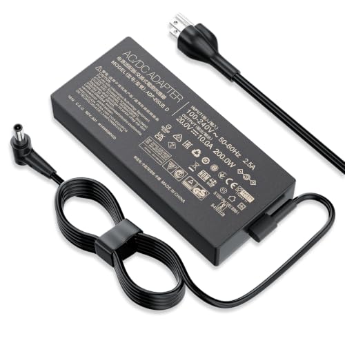 200W Gaming Laptop Charger for Asus ROG Zephyrus Strix Zenbook TUF Dash | AC Adapter Replacement for Asus TUF A15 F15 F17, Strix G17 G513 G713 G731, ADP-200JB D, 20V 10A Round Tip Power Supply Cord