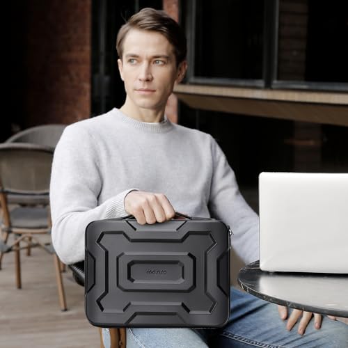 MOSISO 13-14 inch Laptop Hard Case, 13.3 inch Waterproof Shockproof Computer Bag Compatible with MacBook HP Dell, Mechanical Geometric EVA Carrying Sleeve Laptop Case Hard Shell with Handle, Black - size: 13.3 inch