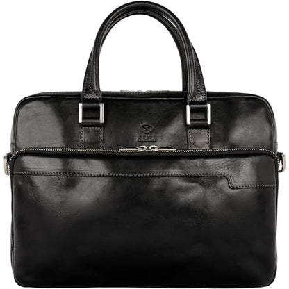 Time Resistance Leather Briefcase - Italian Handmade Leather Laptop Bag - Briefcase for Men and Women - Computer Bag - color: Black