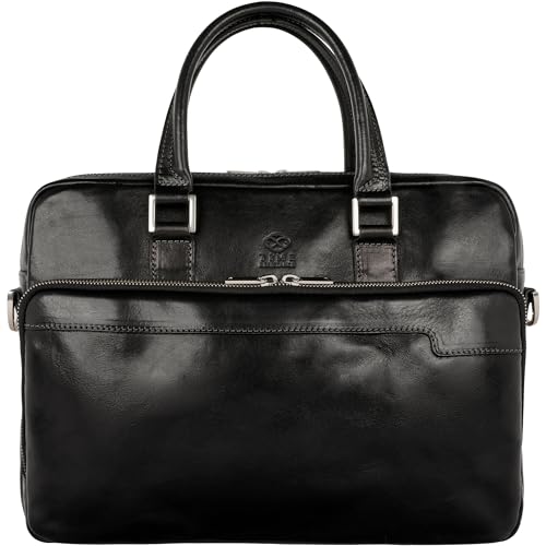 Time Resistance Leather Briefcase - Italian Handmade Leather Laptop Bag - Briefcase for Men and Women - Computer Bag - color: Black