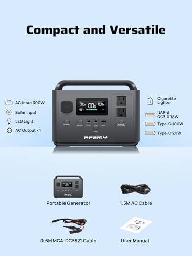 AFERIY Portable Power Station 800W Peak/400W Rated,45min Fast Charging, 80000mAh/256Wh LiFePO4 Battery, 10ms UPS, Solar Powered Power Bank with AC Outlet 120V for Camping, Outdoor, Emergency,Home Use - color: A
