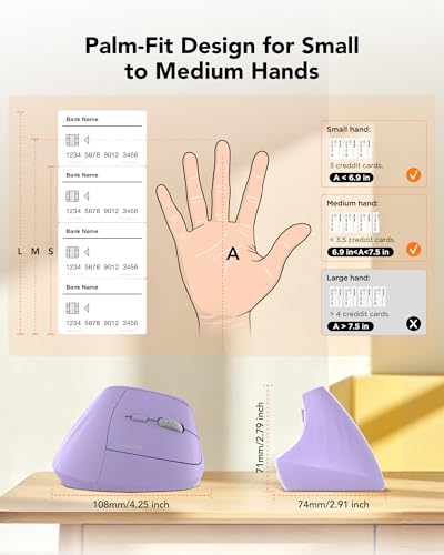 KYSONA Ergonomic Mouse Wireless, Bluetooth Vertical Mouse, 5-Level Adjustable DPI, 2.4G Silent Switch Mice for Windows, MacOS, IPadOS, Laptop, PC, Purple - color: Purple