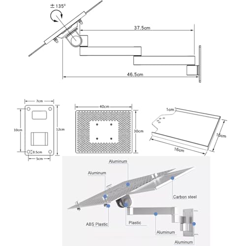 Foldable Laptop Wall Mount Bracket w/Adjustable Holder and Mouse Tray,Full Motion Articulating Design for Enhanced Heat Dissipation,8KG for Office