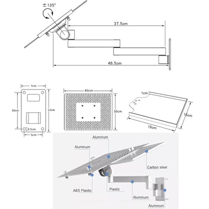 Foldable Laptop Wall Mount Bracket w/Adjustable Holder and Mouse Tray,Full Motion Articulating Design for Enhanced Heat Dissipation,8KG for Office