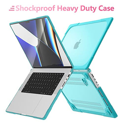 Batianda Heavy Duty Case for MacBook Pro 14 inch 2026-2021, Blue | Fits M5/M4/M3/M2/M1 Pro Max Chip, Ergonomic Foldable Stand Holds 22 lbs, Shockproof Bumper, Matte Translucent Hard Shell - color: Cyan