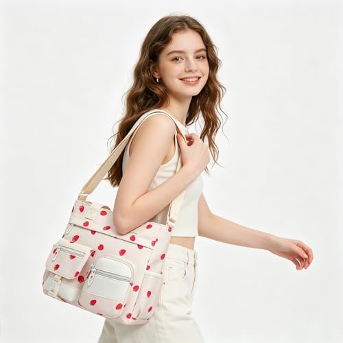 Phaoullzon Kawaii Messenger Bag Cute Purse Girls/Teens Crossbody Tote for Work - color: Strawberry, style: Medium