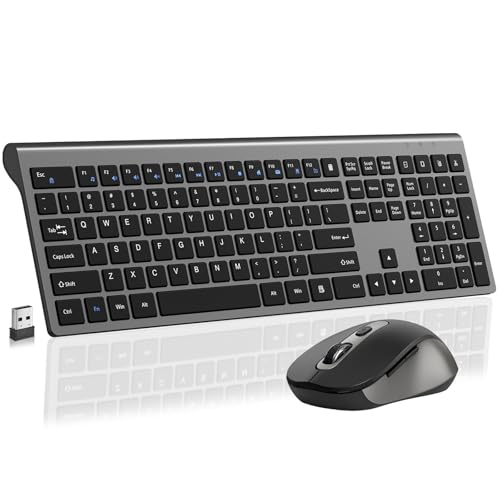 Wireless Mouse and Keyboard Combo, Full-Size Computer Keyboard with Calculator Button, 2400 Dpi Ergonomic Mouse, Ultra-Thin Cordless USB Keyboard and Mouse Set for Laptop Windows Mac - Grey - color: KM458-Grey