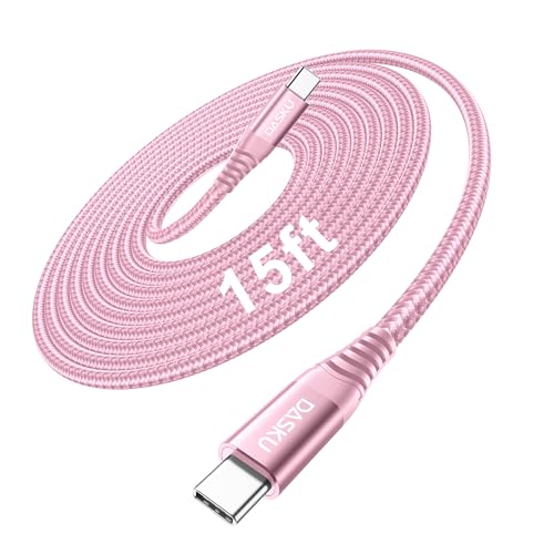 USB C to USB C Cable 100W Fast Charging 15FT, Extra Long Type C Charger | Cable for iPhone 17 Pro Max, iPhone 16 15 Series, Samsung Galaxy S24 S23 S22, MacBook Pro, iPad, CarPlay - color: Pink, size: 15FT 1Pack, style: 100W USB C to USB C