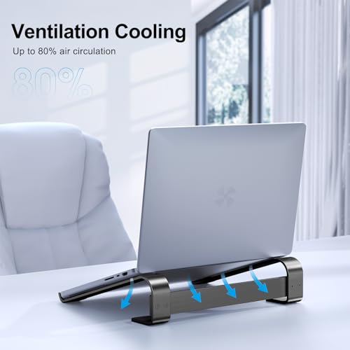 MOKURU Laptop Riser for Desk - Aluminum Ergonomic Computer Stand for Laptop Cooling - Compatible with MacBook Pro/Air, Dell, HP, Lenovo, 10-17.3'', Black - color: Black