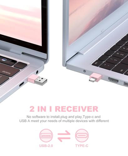 2-in-1 USB-A & USB-C Presentation Remote – Pink Wireless PowerPoint Clicker with Red Light, Volume Control & Hyperlink – Plug & Play Slide Advancer for Laptop, PC, Mac - color: Pink
