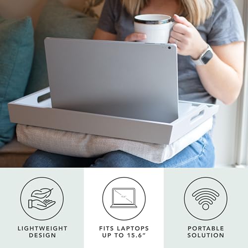 ROSSIE HOME Wood Bed Tray Lap Desk - Set of Two - with Hyacinth Storage Basket - Calming Gray - Fits up to 15.6 Inch Laptops - Style No. 70105 - color: Calming Gray, style: 2-Pack with Basket