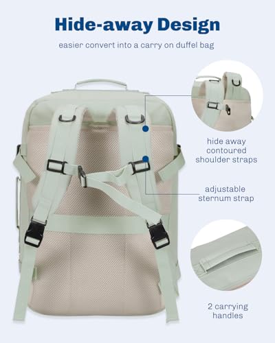 Carry on Backpack 38L Large Travel Backpack for Women Flight Approved Weekender Bag Laptop Backpack Men 15 inches Mint Green - color: Mint Green