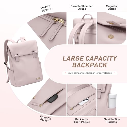 Women Laptop Backpack Computer Backpacks Carry On Waterproof backpack Fits 14Inch Notebook Travel Commute College (Dusty Pink) - color: Dusty Pink, size: 14 Inch