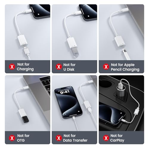 USB C to Lightning Headphone Audio Adapter, USB C Male to Lightning Female Earbuds Audio Adapter Compatible with iPhone 17/16/16e/15 Plus/Pro/Max, iPad Pro, iPad Air 6/5, MacBook (No Charge)[2 Pack] - color: 2Pcs-White