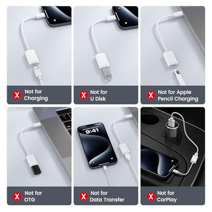 USB C to Lightning Headphone Audio Adapter, USB C Male to Lightning Female Earbuds Audio Adapter Compatible with iPhone 17/16/16e/15 Plus/Pro/Max, iPad Pro, iPad Air 6/5, MacBook (No Charge)[50 Pcs] - color: 50Pcs-White