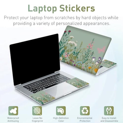 15-15.6 inches Netbook Laptop Skin Sticker Decal Reusable Cover Protector for 11.6 12 13 13.3 14 15 15.4 Notebook Chromebook PC, Scratch-Resistant Waterproof I Sage Green Wildflower Blooms - color: Sage Green Wildflower Blooms