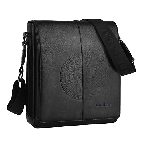 Leathario Men's Crossbody Bag, Vegan Leather, Shoulder Purse Side Sling Satchel, Small Messenger for Travel Work Daily - color: Black